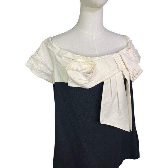 Maeve Anthropologie Bow Front Mini Dress Black White NWT Medium Petite - Picture 11 of 14